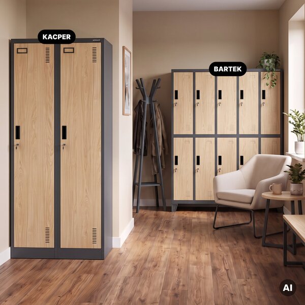 Zaměstnanecká skříňka čtyřkomorová antracitová/dub sonoma, 800x1800x500 mm: KACPER Eco Design