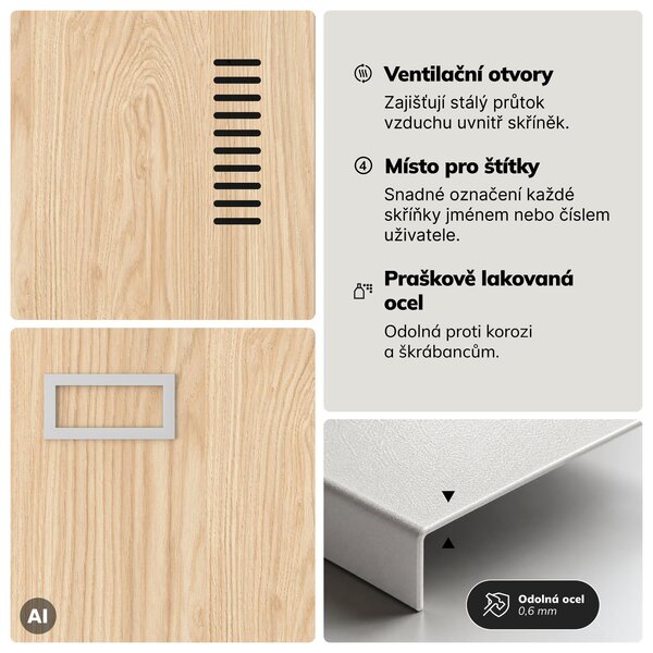 Zaměstnanecká skříňka čtyřkomorová šedá/dub sonoma, 800x1800x500 mm: KACPER Eco Design