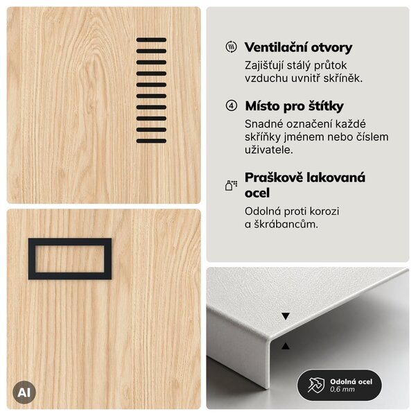 Zaměstnanecká skříňka čtyřkomorová antracitová/dub sonoma, 800x1800x500 mm: KACPER Eco Design