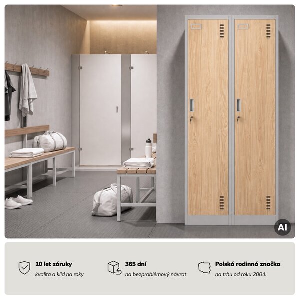 Zaměstnanecká skříňka čtyřkomorová šedá/dub sonoma, 800x1800x500 mm: KACPER Eco Design