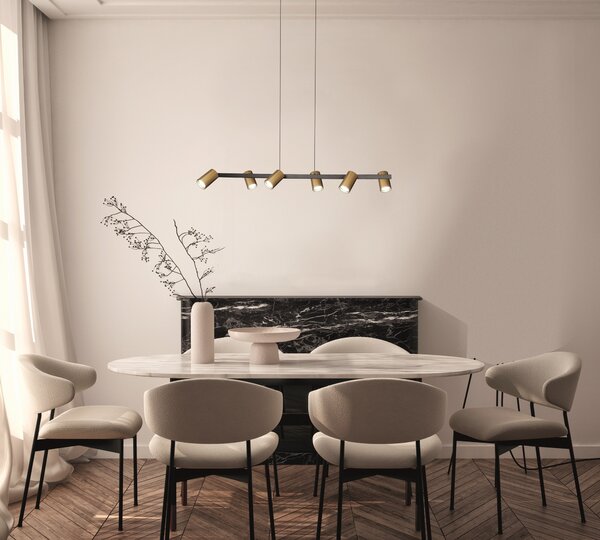 Mantra 8486 Sal, závěsné spotové svítidlo 6xGU10, černá/zlatá, délka 101cm