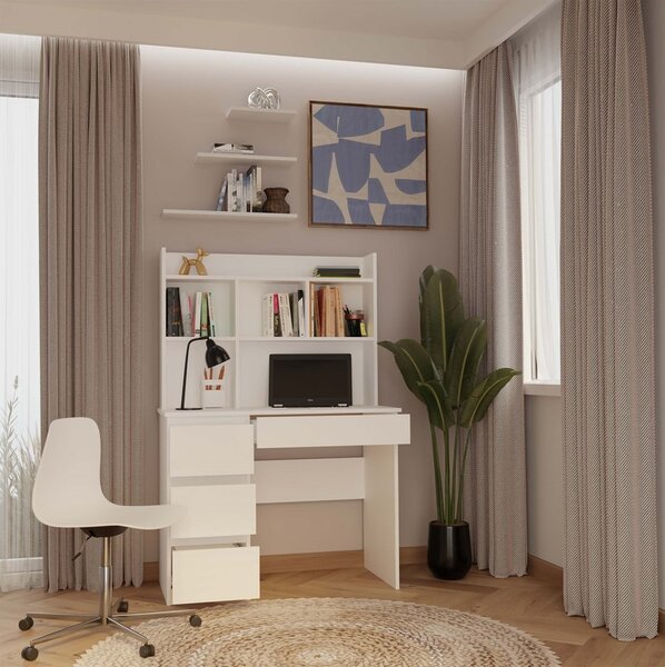TP Living Psací stůl s nástavbou MIJAS levý matně bílý