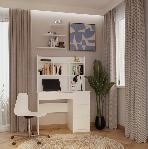TP Living Psací stůl s nástavbou MIJAS pravý matně bílý