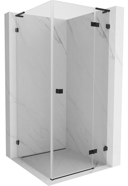 Mexen Lunar, L pravý výklopný sprchový kout 70 x 70 cm, 8mm čiré sklo, černý profil, 834L-070-070-70-00-P