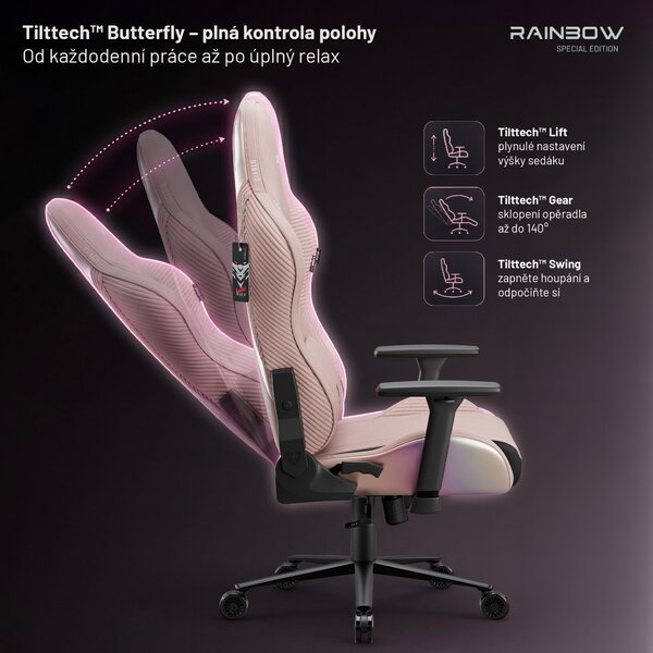 Růžová látková herní židle X-Horn 2.0 Rainbow Pink, Normal