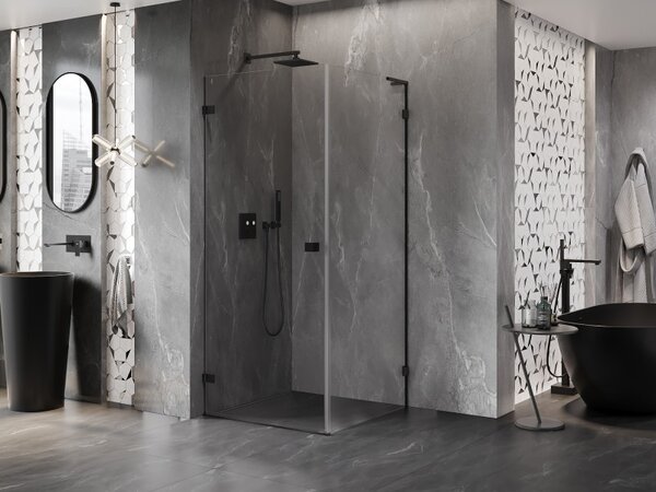 Mexen Lunar-B L výklopný sprchový kout levý 90 x 90 cm, čiré sklo, černá matná, 832L-090-090-70-00-L