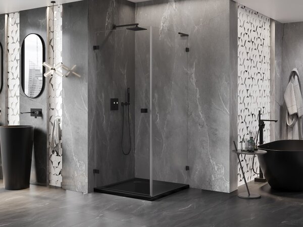 Mexen Lunar-B L výklopný sprchový kout levý 90 x 90 cm, čiré sklo, černá matná, 832L-090-090-70-00-L