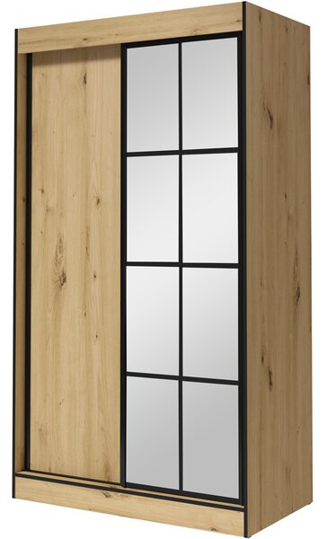 Skříň s posuvnými dveřmi se zrcadlem ASLO II 120 dub artisan / černá