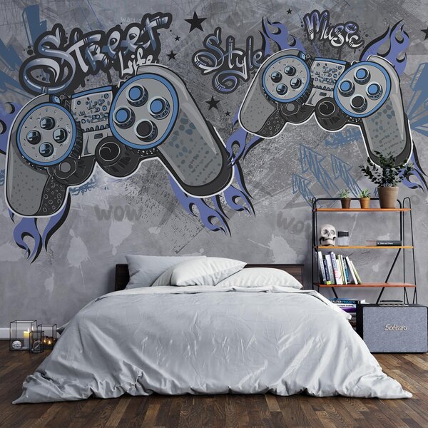 Fototapety Konzole ve stylu street artu na stěně grunge, Fototapety teen room, w04054 : uwalls.cz