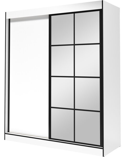Skříň s posuvnými dveřmi se zrcadlem ASLO II 180 bílá / černá