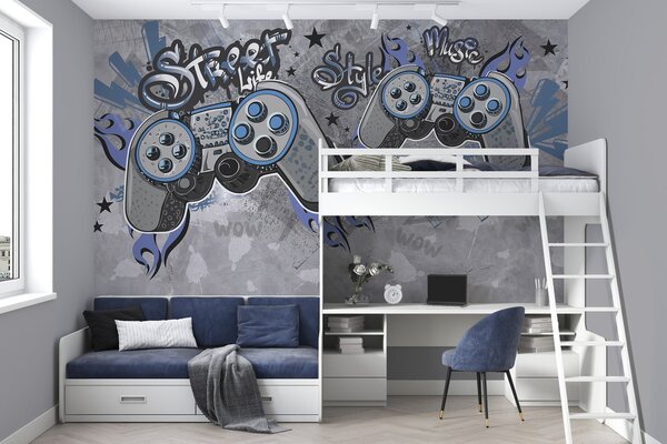 Fototapety Konzole ve stylu street artu na stěně grunge, Fototapety teen room, w04054 : uwalls.cz