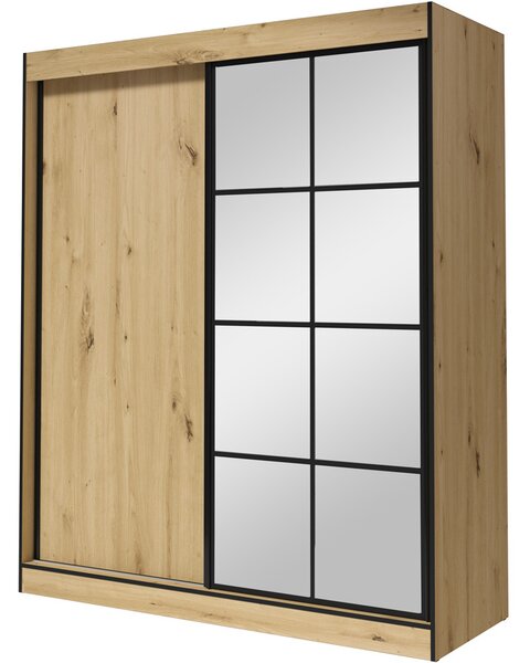 Skříň s posuvnými dveřmi se zrcadlem ASLO II 180 dub artisan / černá