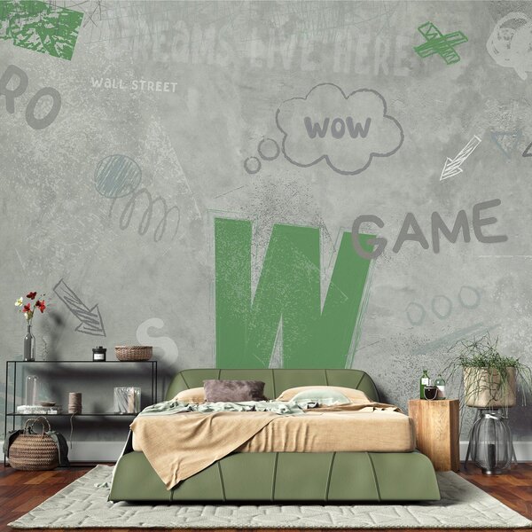 Fototapety Street art design se zeleným nápisem na pozadí, Fototapety teen room, Fototapety pro dospívajícího chlapce, w04056v2 : uwalls.cz