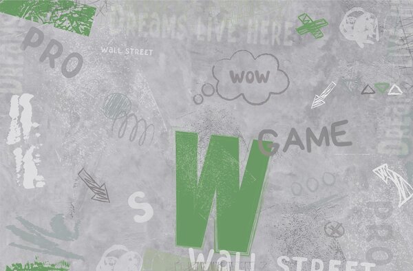 Fototapety Street art design se zeleným nápisem na pozadí, Fototapety teen room, Fototapety pro dospívajícího chlapce, w04056v2 : uwalls.cz