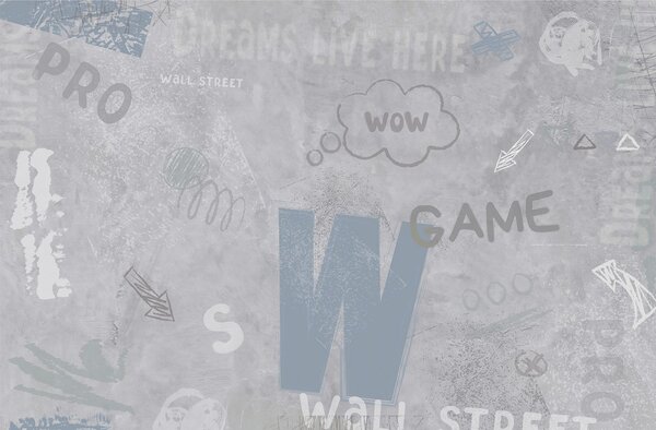 Fototapety Design ve stylu street artu s modrými nápisy na, Fototapety teen room, Fototapety pro dospívajícího chlapce, w04056v1 : uwalls.cz