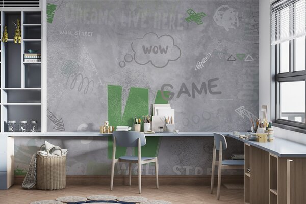 Fototapety Street art design se zeleným nápisem na pozadí, Fototapety teen room, Fototapety pro dospívajícího chlapce, w04056v2 : uwalls.cz