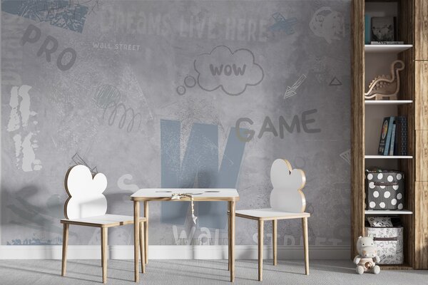 Fototapety Design ve stylu street artu s modrými nápisy na, Fototapety teen room, Fototapety pro dospívajícího chlapce, w04056v1 : uwalls.cz