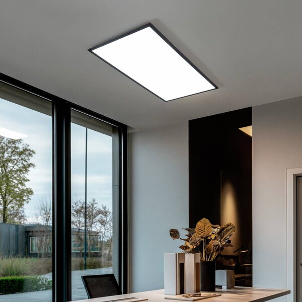 Lindby LED panel Nelios, 120 x 60 cm, černý, kovový, stmívatelný, Černá, Kuchyň, Hliník, Moderní