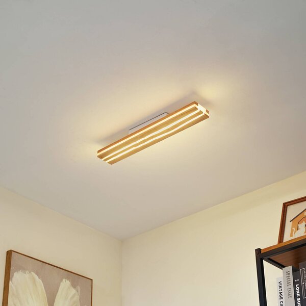 Lucande LED stropní svítidlo Silja, dřevo, 100 cm, 3000K, Světlé dřevo, Obývací pokoj / jídelna, Dřevo, Moderní