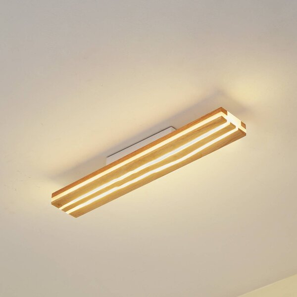 Lucande LED stropní svítidlo Silja, dřevo, 100 cm, 3000K, Světlé dřevo, Obývací pokoj / jídelna, Dřevo, Moderní