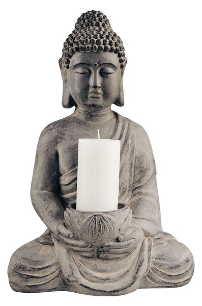 BUDDHA Socha sedícího Buddhy s táckem na svíčku