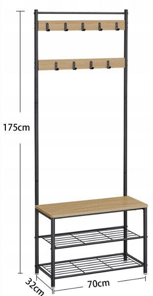 Kovová předsíňová stěna INDUSTRY 175 cm, černá/dub sonoma