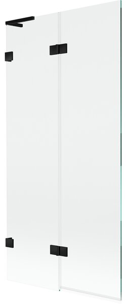 Mexen Lunar L, 2-křídlová vanová zástěna levá 90 x 150 cm, čiré sklo, černá matná, 897L-090-100-70-00-L