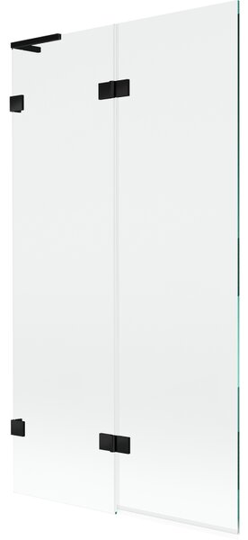 Mexen Lunar L, 2-křídlová vanová zástěna levá 100 x 150 cm, čiré sklo, černá matná, 897L-100-100-70-00-L