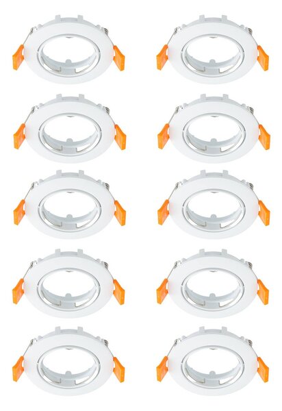 PRIOS Stropní vestavné svítidlo Prios Fibur, bílé, zinek, Ø 8,2 cm, 10 kusů, stmívatelný, Bílá / opál, Obývací pokoj / jídelna, kov, Moderní