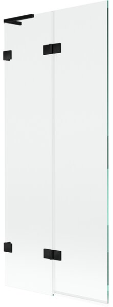 Mexen Lunar L, 2-křídlová vanová zástěna levá 80 x 150 cm, čiré sklo, černá matná, 897L-080-100-70-00-L