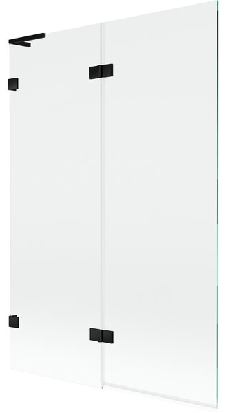 Mexen Lunar L, 2-křídlová vanová zástěna levá 120 x 150 cm, čiré sklo, černá matná, 897L-120-100-70-00-L