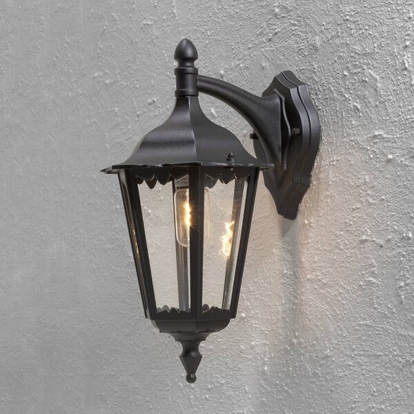 Konstsmide Venkovní nástěnné svítidlo Firenze, černé, spodní zásuvka, 48 cm, stmívatelný, Černá, Sklo, Venkovský / rustikální, Lucerna
