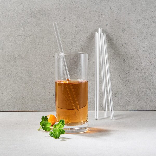 LONG DRINK Skleněná brčka s kartáčkem set 5 ks