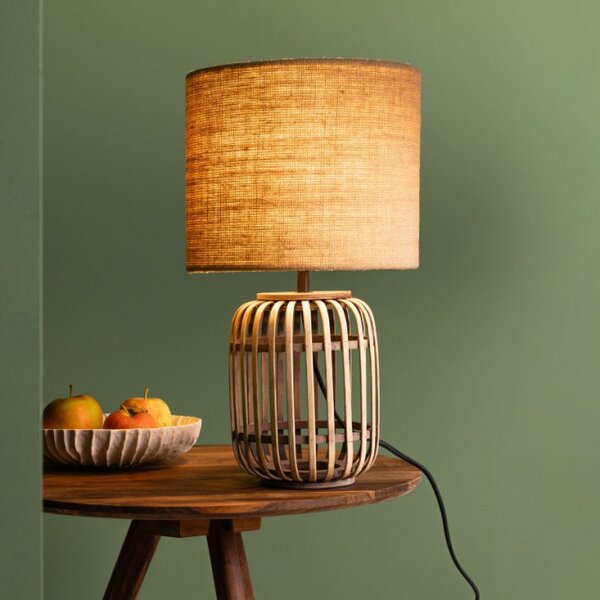 Brilliant 93148/09 Stolní lampa WOODROW textilní stínidlo + bambus