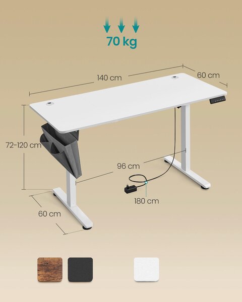 PC STŮL, bílá, 140/60/72-120 cm Boxxx - Online Only psací stoly, Online Only