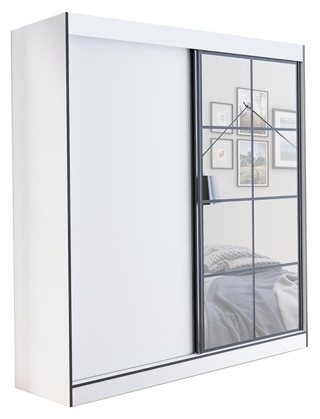 Šatní skříň OSLO 2 | se zrcadlem | 180 cm | bílá/černá