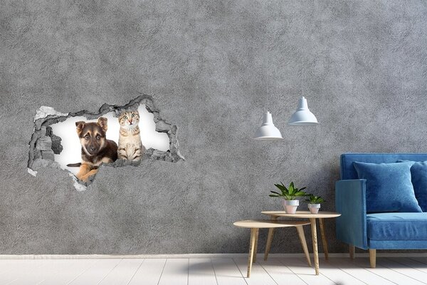 Fototapeta díra na zeď 3D Pes a kočka nd-b-94452483