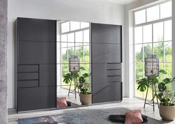 ŠATNÍ SKŘÍŇ SE ZRCADLEM, antracitová, 270/210/64 cm MID.YOU, Online Only