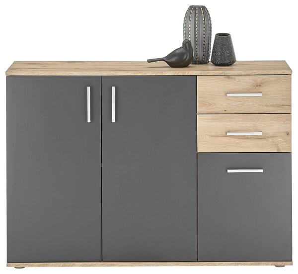 ŠIROKÁ KOMODA, šedá, barvy dubu, 120/84/35 cm Carryhome - Šuplíkové komody