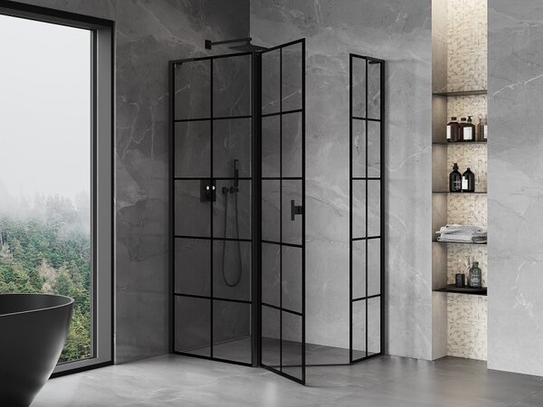Mexen Mist L, pětiúhelníkový sprchový kout s křídlovými dveřmi, 100 x 80 cm, 8mm čiré sklo, černý profil, 8A8L-100-080-70-77-L