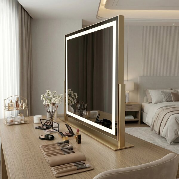 Rea Kosmetické zrcadlo 58x45 cm s regulovatelným LED osvětlením HOM-01801 zlaté