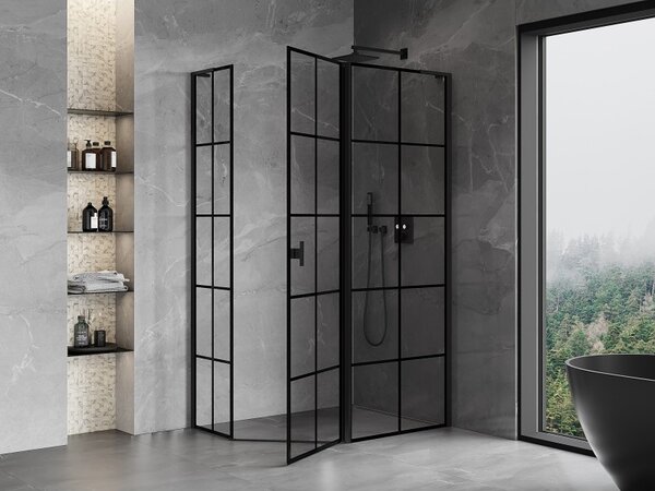 Mexen Mist L, pětiúhelníkový sprchový kout s křídlovými dveřmi, 100 x 80 cm, 8mm čiré sklo, černý profil, 8A8L-100-080-70-77-P