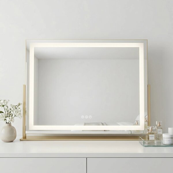 Rea Kosmetické zrcadlo 58x45 cm s regulovatelným LED osvětlením HOM-01801 zlaté