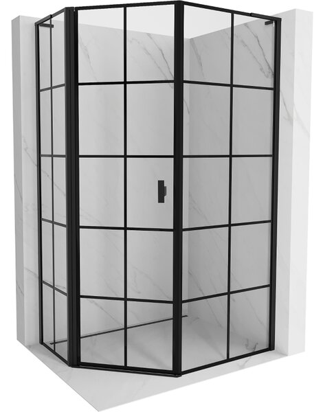 Mexen Mist L, pětiúhelníkový sprchový kout s křídlovými dveřmi, 80 x 100 cm, 8mm čiré sklo, černý profil, 8A8L-080-100-70-77-L