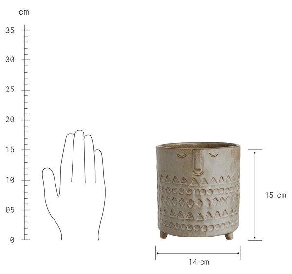 ETHNO Květináč s obličejem 14 cm - sv.hnědá