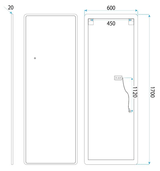 Rea Stojanové zrcadlo Classico 60x170 cm s regulovatelným LED osvětlením HOM-07052 černé