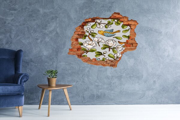 Díra 3D fototapeta nálepka Květiny a ptáci nd-c-101225374