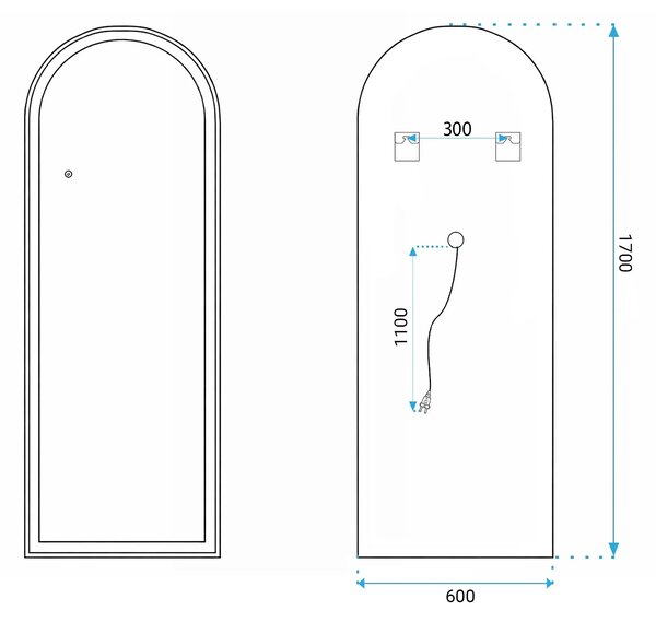 Rea Stojanové zrcadlo 60x170 cm s regulovatelným LED osvětlením HOM-07051 černé