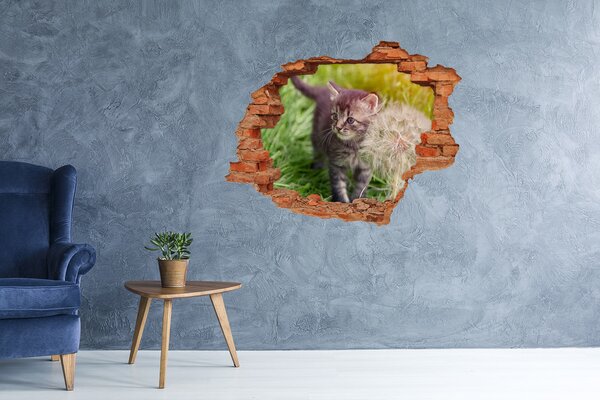 Díra 3D fototapeta nálepka Kočka s pampeliškou nd-c-107758068