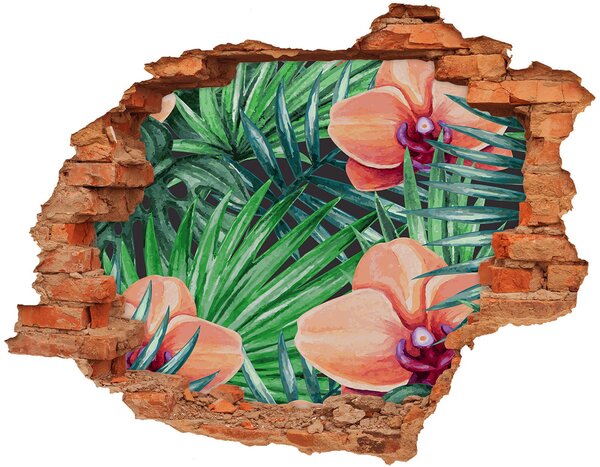 Nálepka 3D díra na zeď beton Orchidej nd-c-107940636